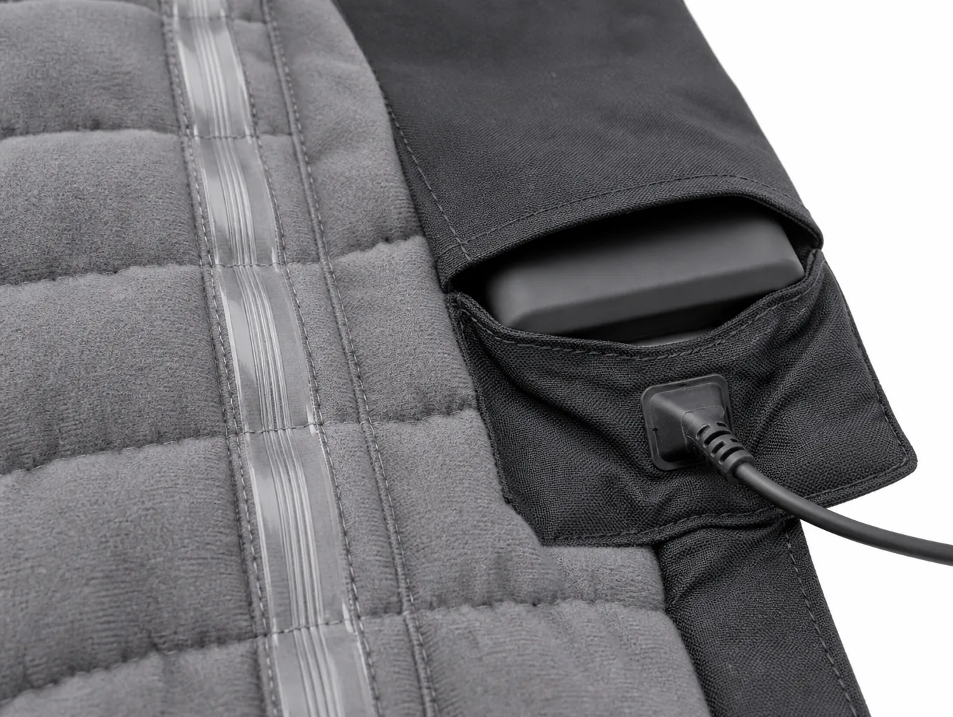 Close-up of the inner panel showing element channel, battery pocket and strain-relief boot