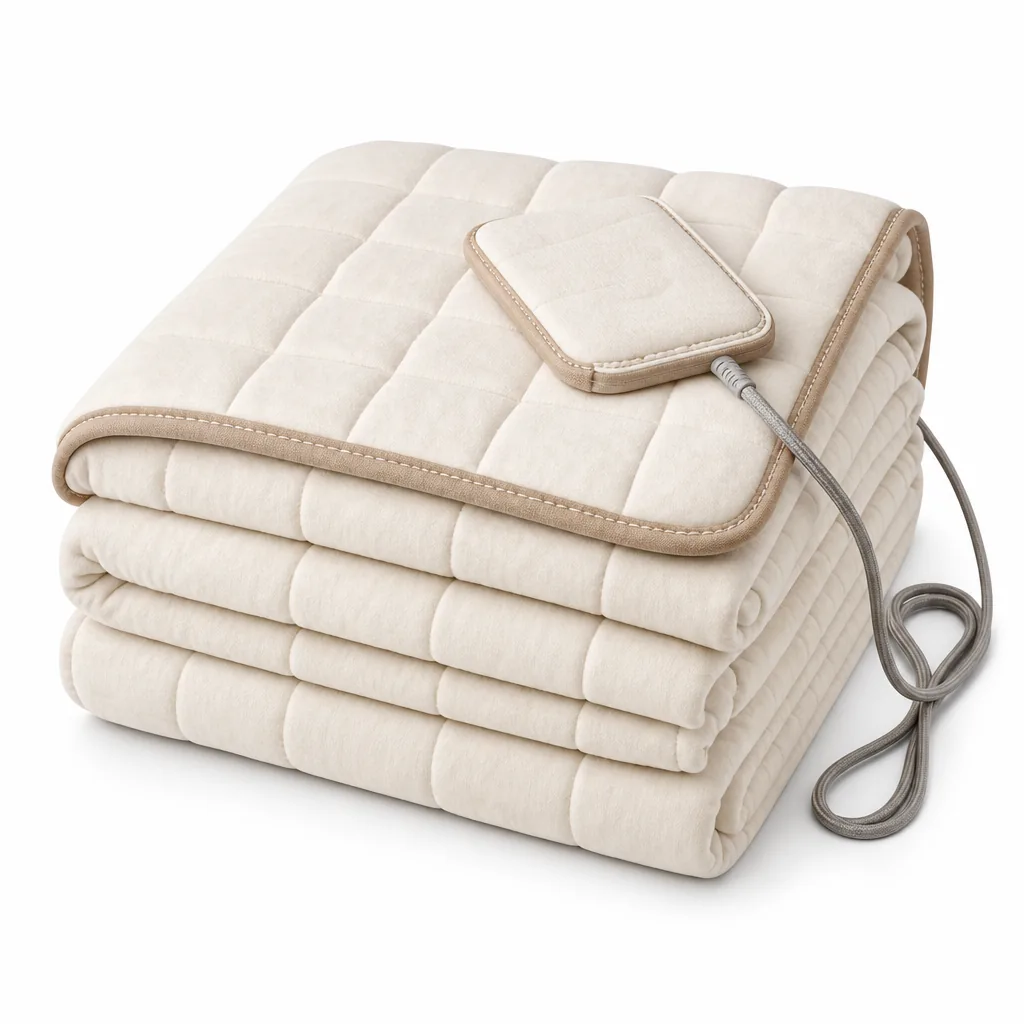 Oversized electric blanket folded into a thick stack